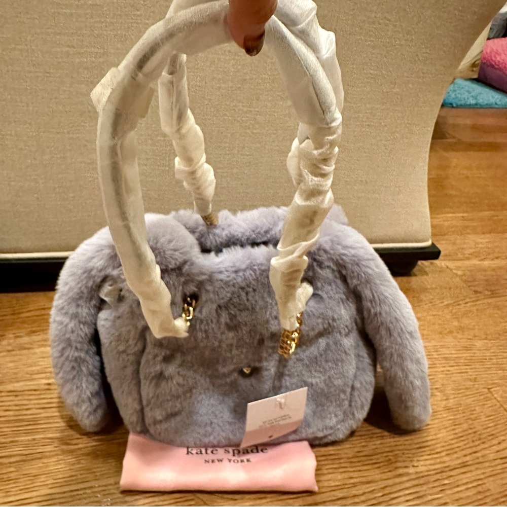 KATE SPADE Fluff Embellished Faux Fur Bucket Shoulder Bag | Lavender Bunny | NEW - Picture 4 of 8